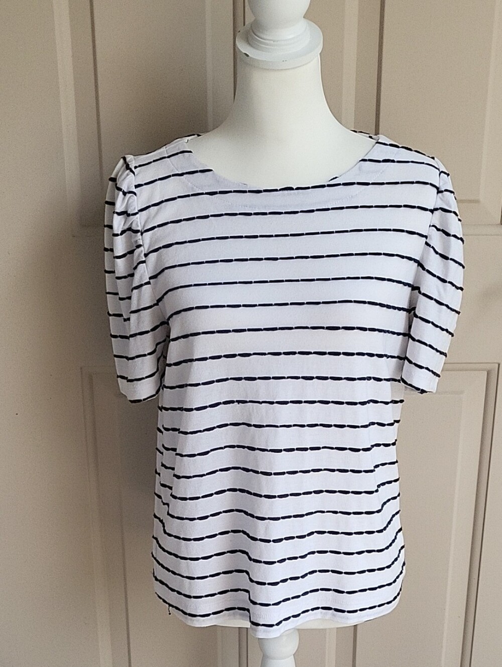 LOFT White Black Striped Short Sleeve Tee Top Women's Size Medium